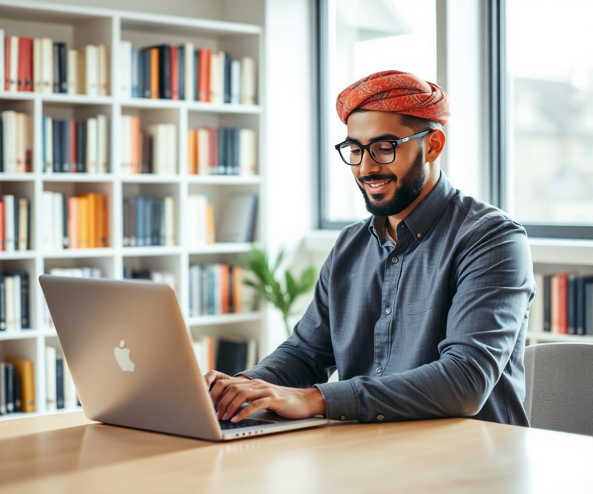 Institutional leader working with the Hala Campus AI assistant on a laptop